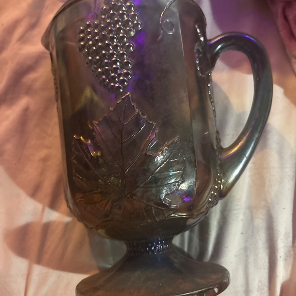 Vintage blue pitcher and candle sticks carnival glass. - Picture 4 of 7